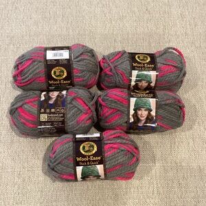 Lion Brand Wool-Ease Thick & Quick Yarn in Flamingo Pink Grey Lot of 5 New